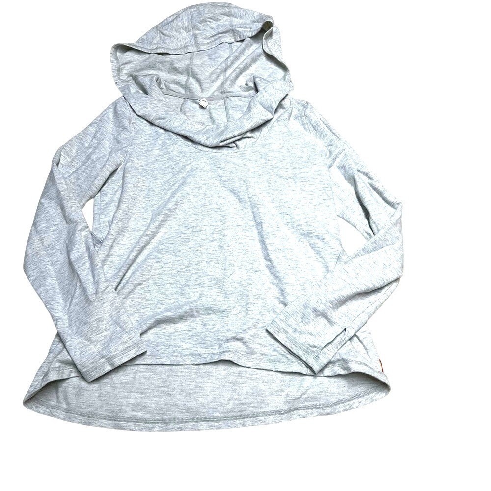 Lucy Womens Heather Gray Cowl Neck Hoodie Thumbhole Pullover Sweatshirt M